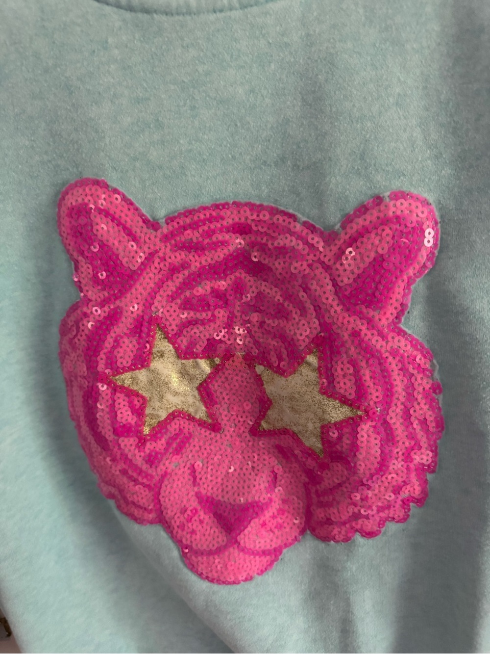 Lola + The Boys Aqua Sweatshirt with Pink Tiger Patch and Gold Stars - Picture 2 of 4